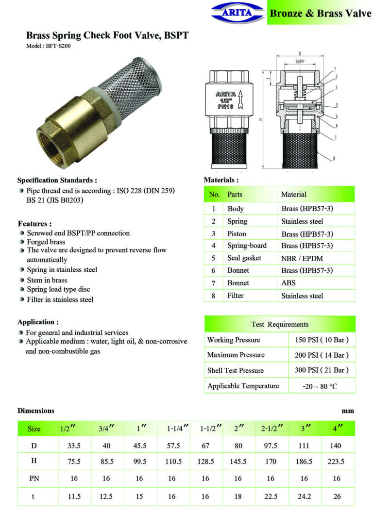 Spring Check Foot valve ทองเหลือง