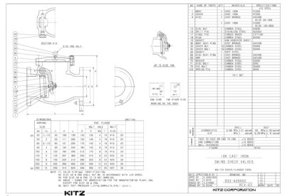 Iron Swing Check valve Kitz 10FCO Spec