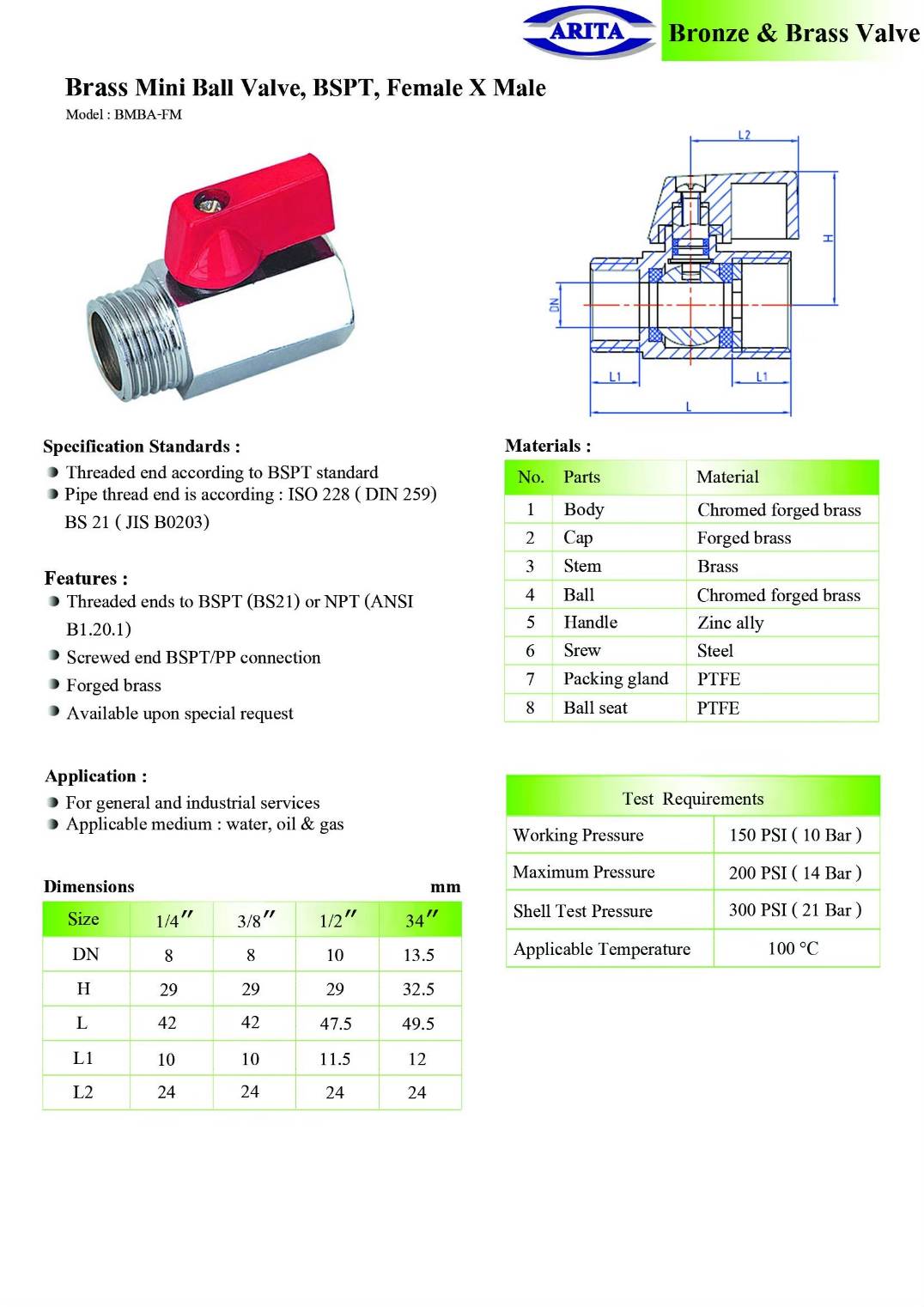 BMBA-FM ball valve เกลียวนอกxเกลียวใน spec