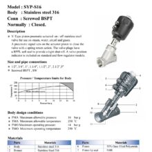 Piston Pneumatic Control valve SYP-S16 Spec